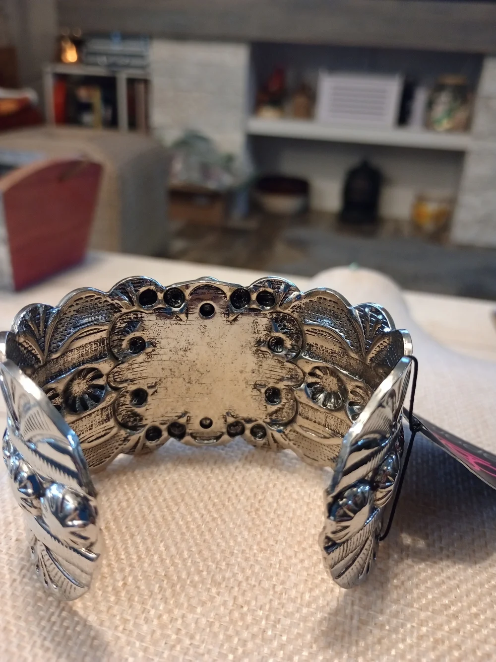 paparazzi Turquoise Floral Stone Silver Cuff Bracelet